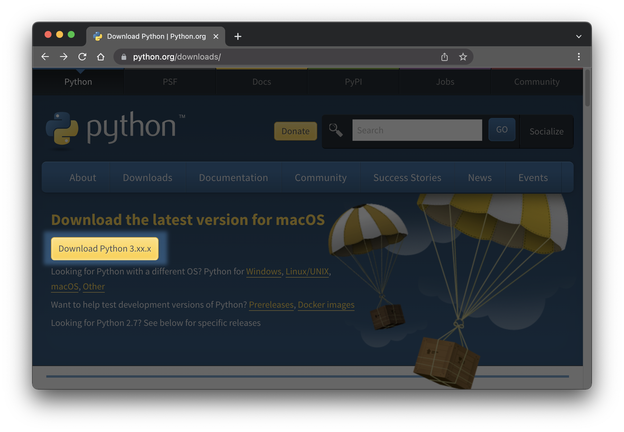 Screenshot of python.org
