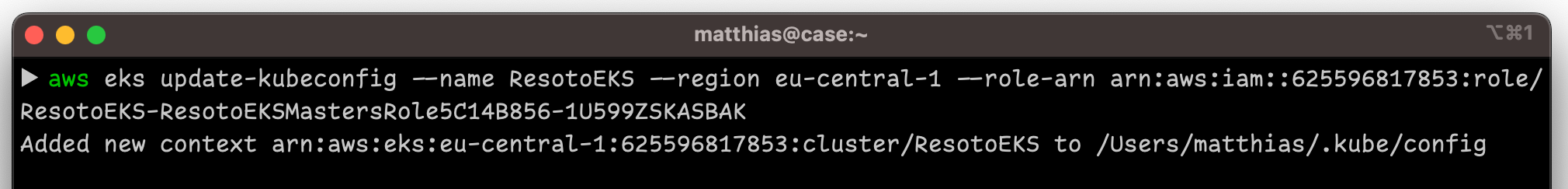 Screenshot of ResotoEKS config command in terminal