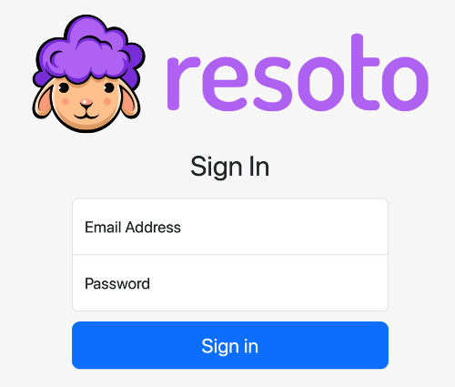 Screenshot of Resoto login form