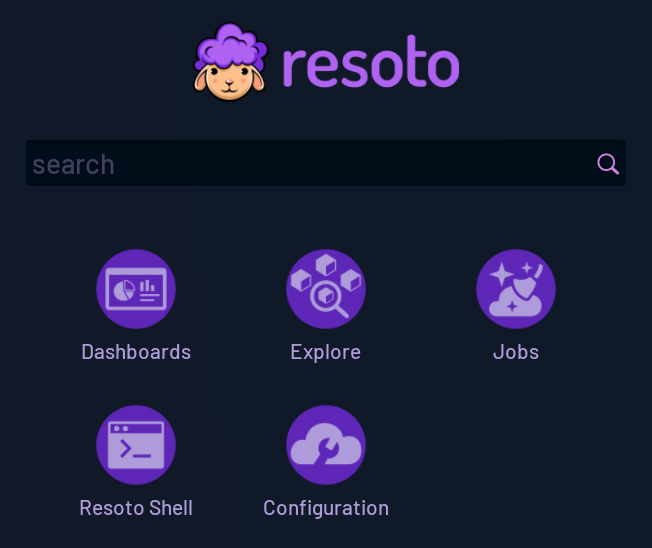 Resoto UI Home Screen