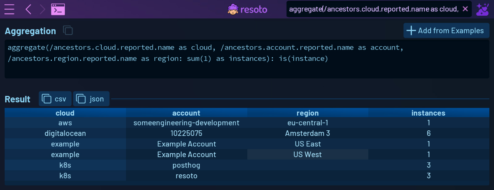 Resoto UI Search Aggregation Results