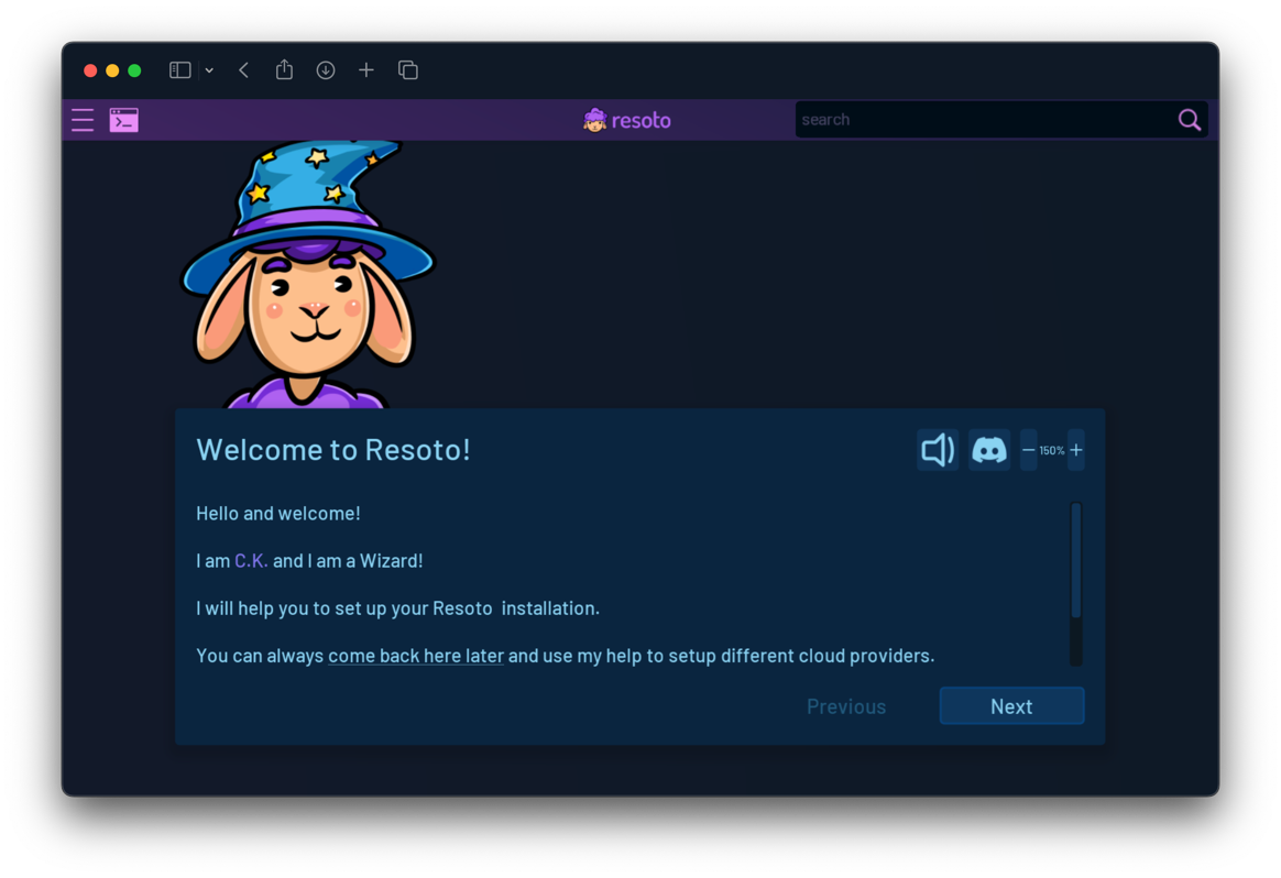 Screenshot of Resoto UI setup wizard